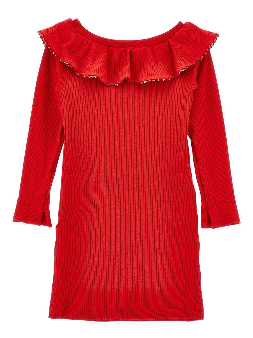 Abito Rosso Brillante in Maglia a Coste - Preludio Moda