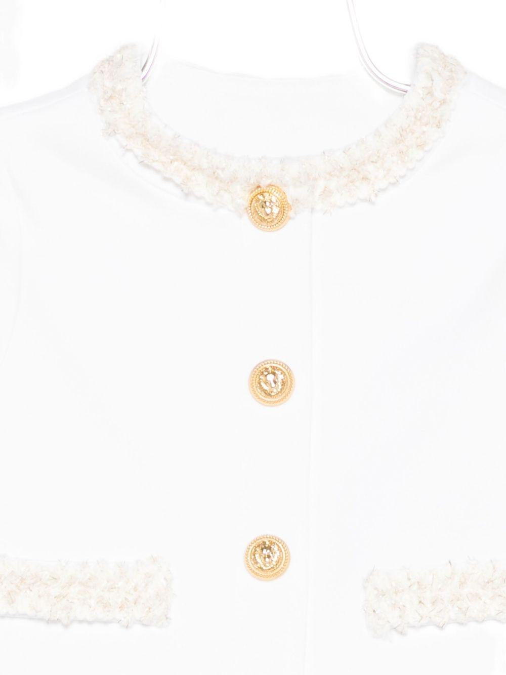Giacca Bianca con Bottoni Dorati e Girocollo BX2024J0371 100OR BALMAIN KIDS