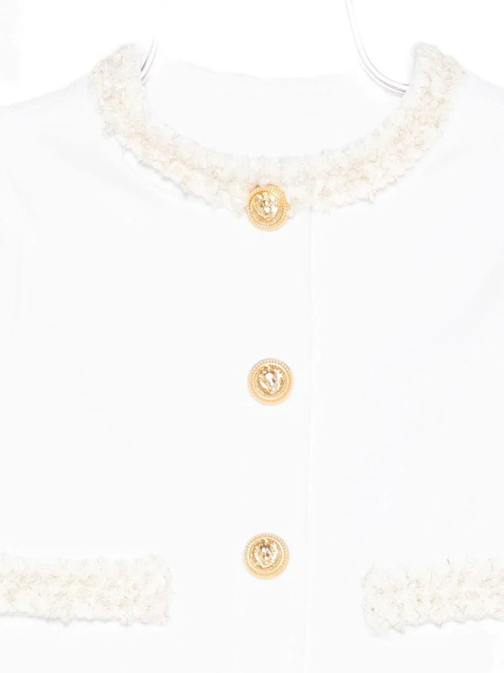 Giacca Bianca con Bottoni Dorati e Girocollo - Preludio Moda