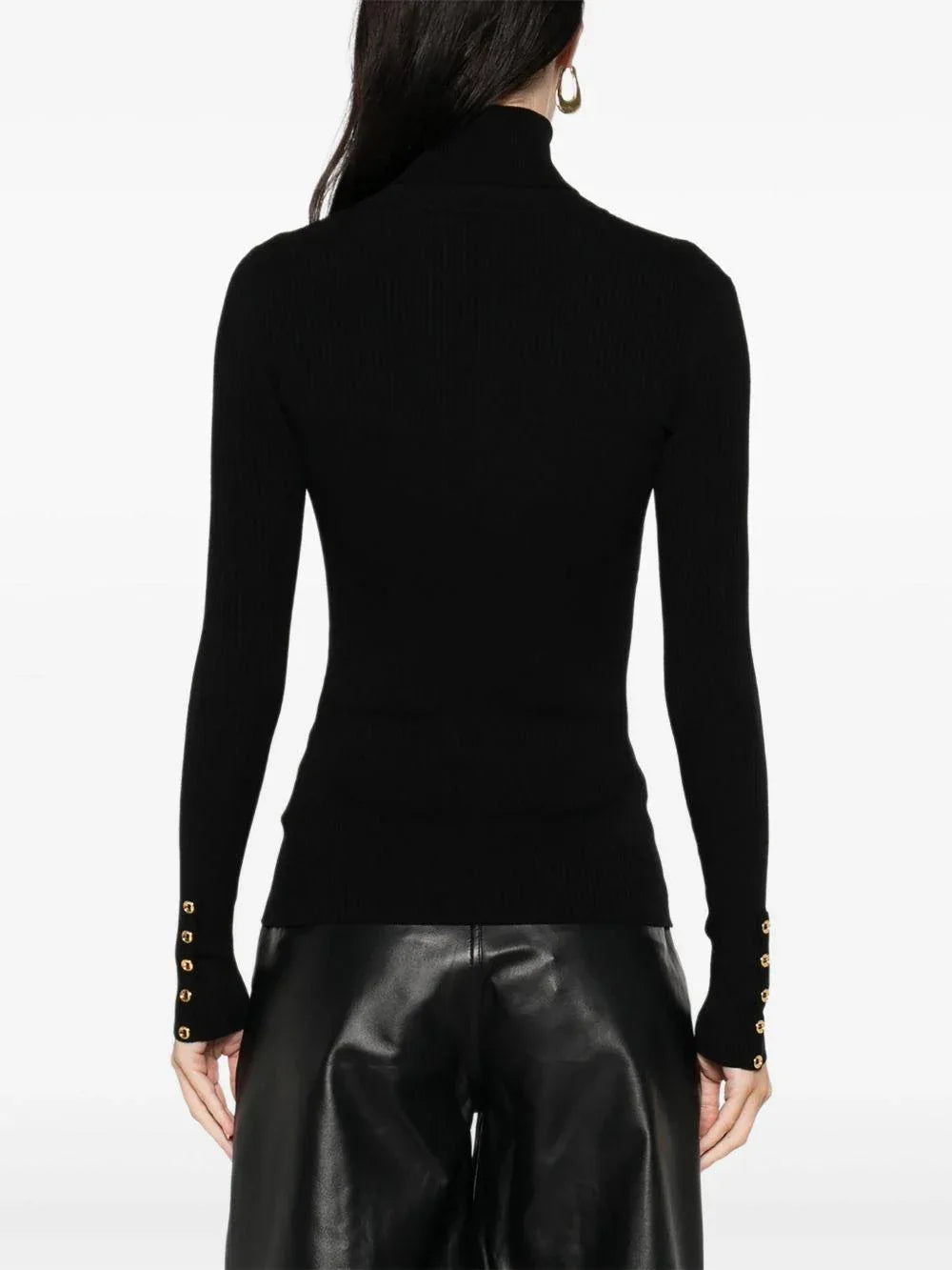 Maglione Nero a Collo Alto con Decorazione Oro - Preludio Moda