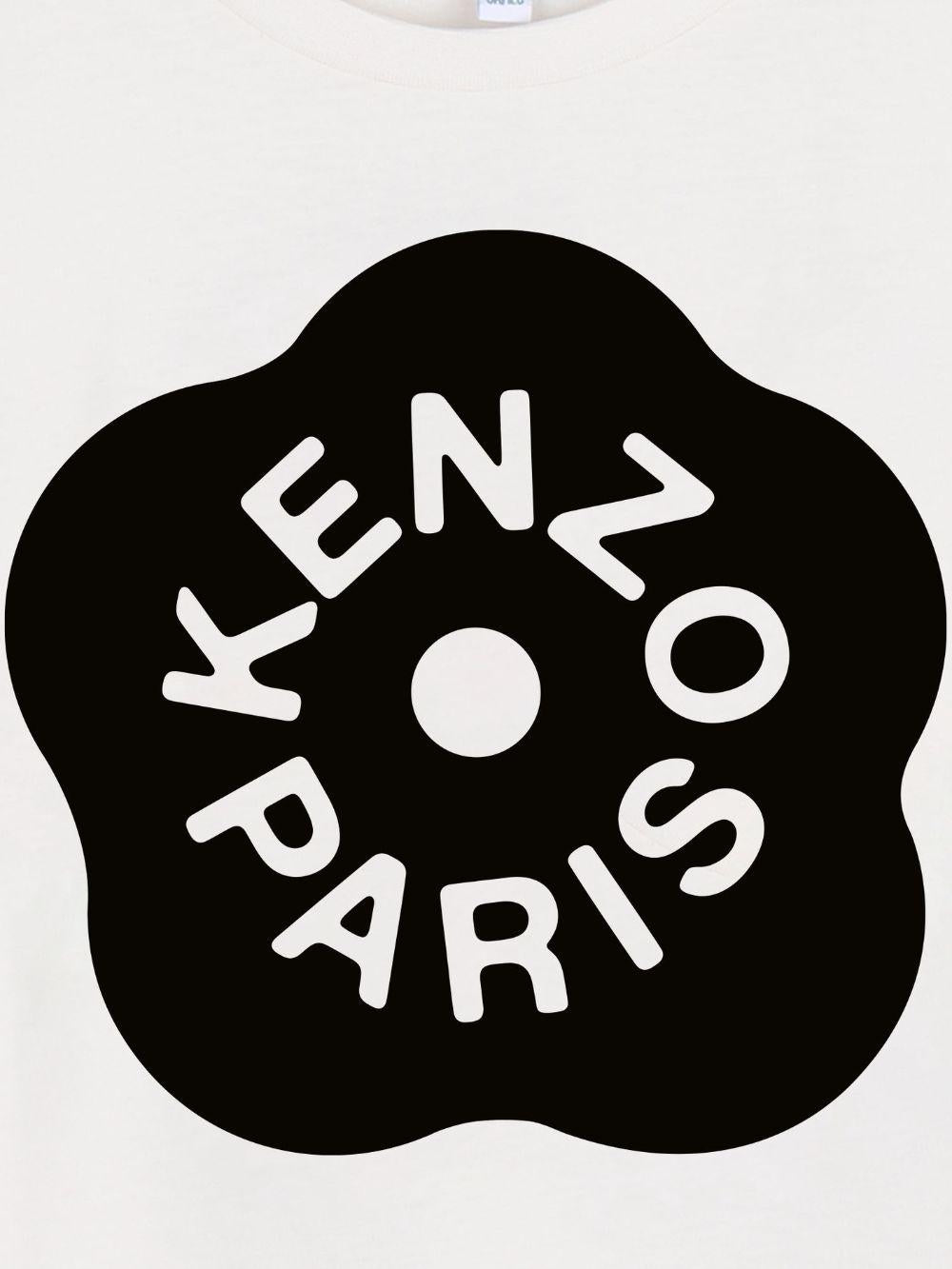T-shirt in cotone panna con stampa K61806 117 KENZO KIDS