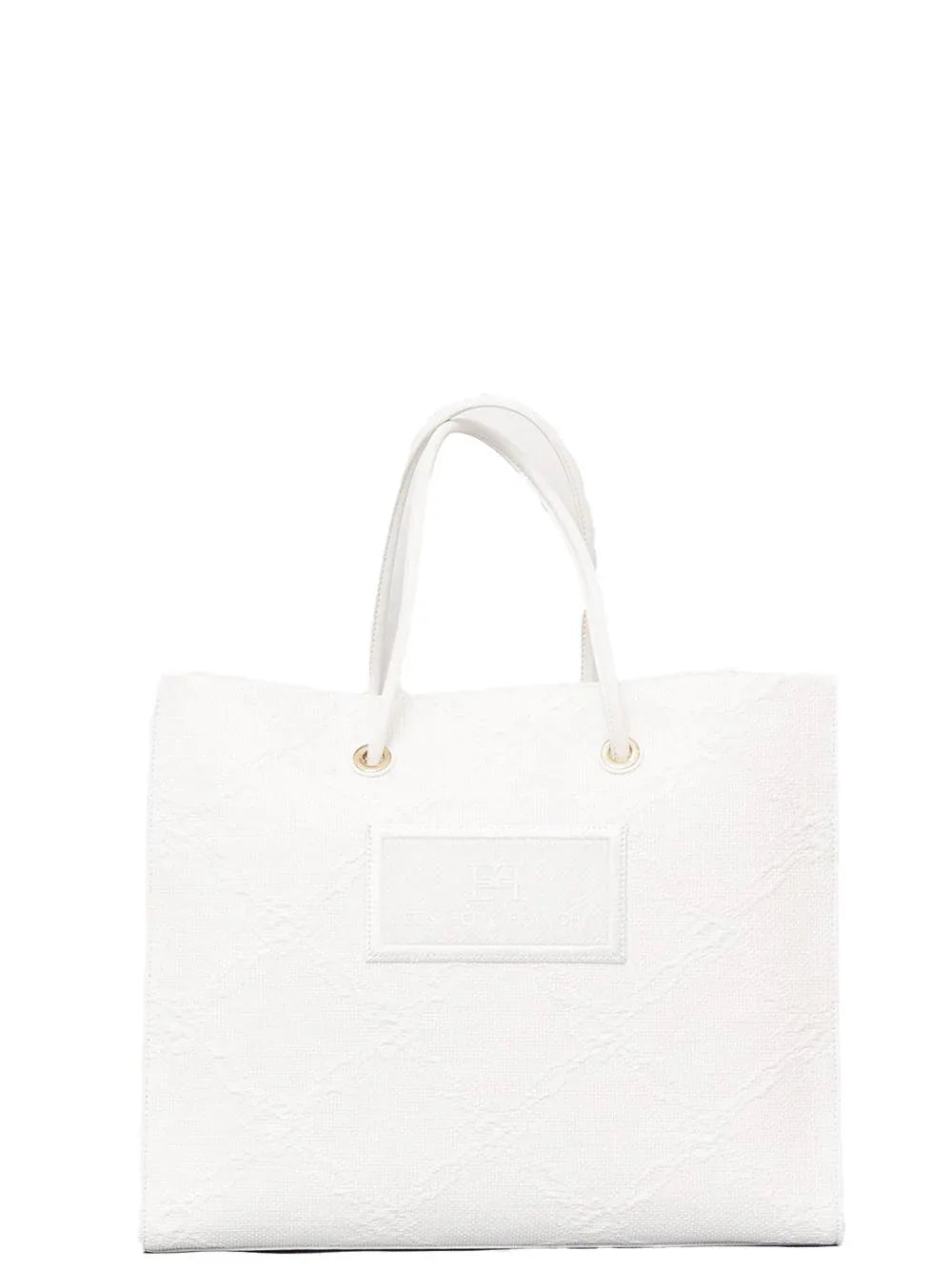 Tote grande in rafia jacquard avorio - Preludio Moda