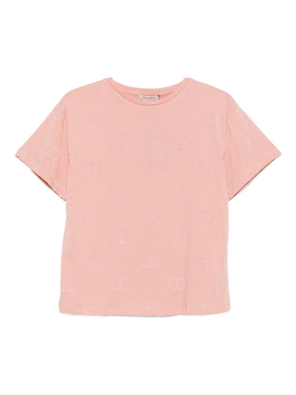 T-shirt rosa con logo all-over e girocollo 252TP2055 00916 TWINSET