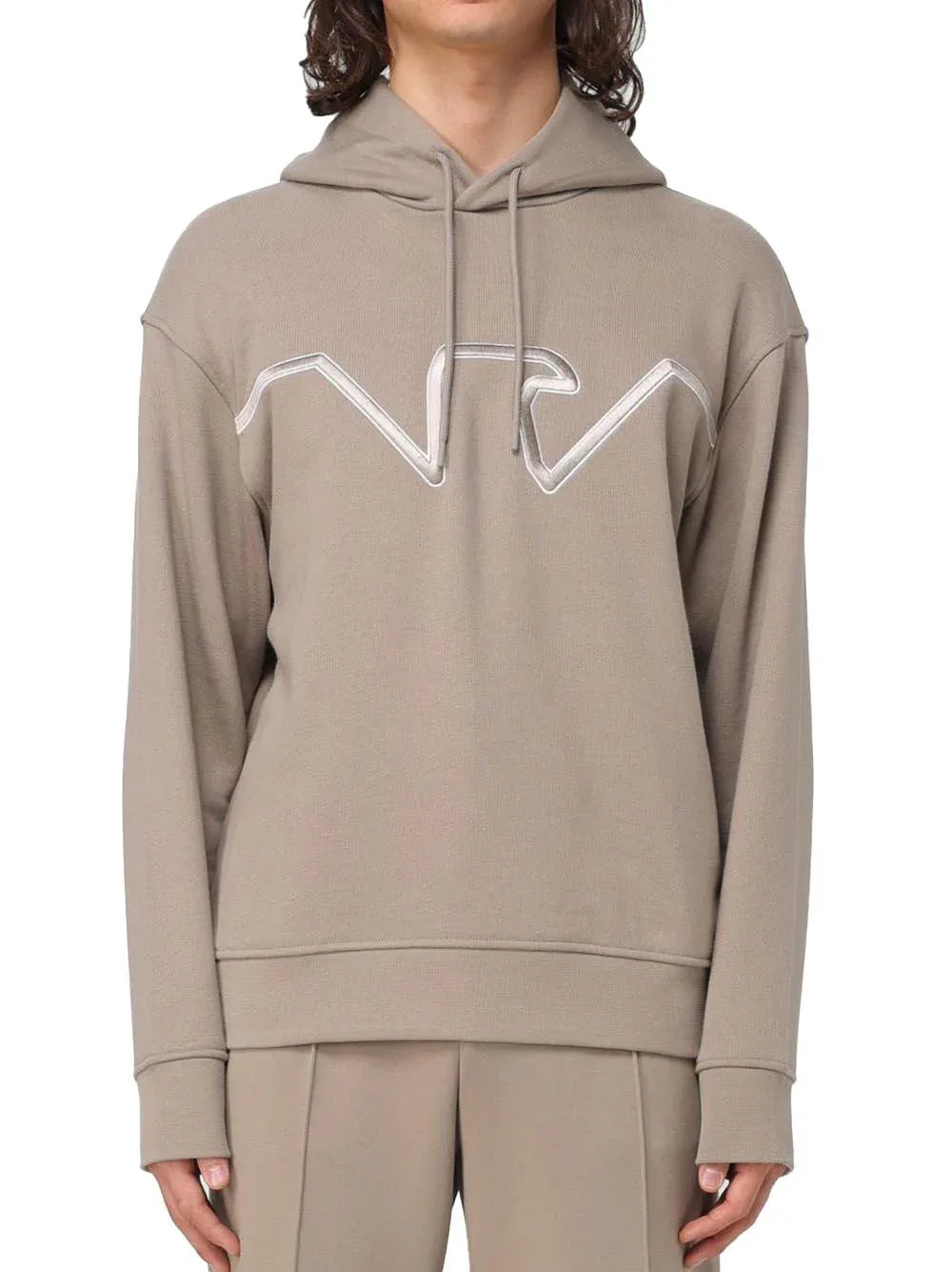 Felpa beige aquila petto ricamata - Preludio Moda