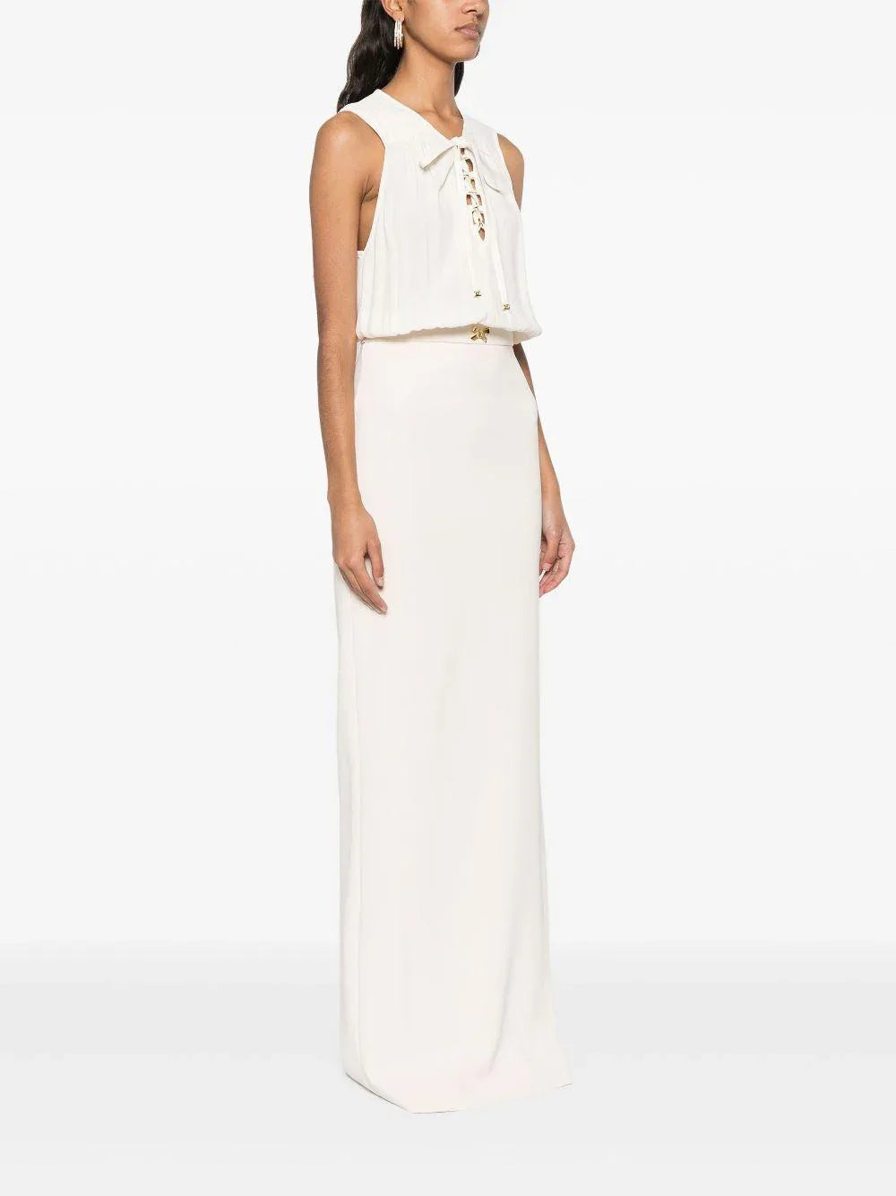 Abito in crêpe e scollo con lacci burro - Preludio Moda