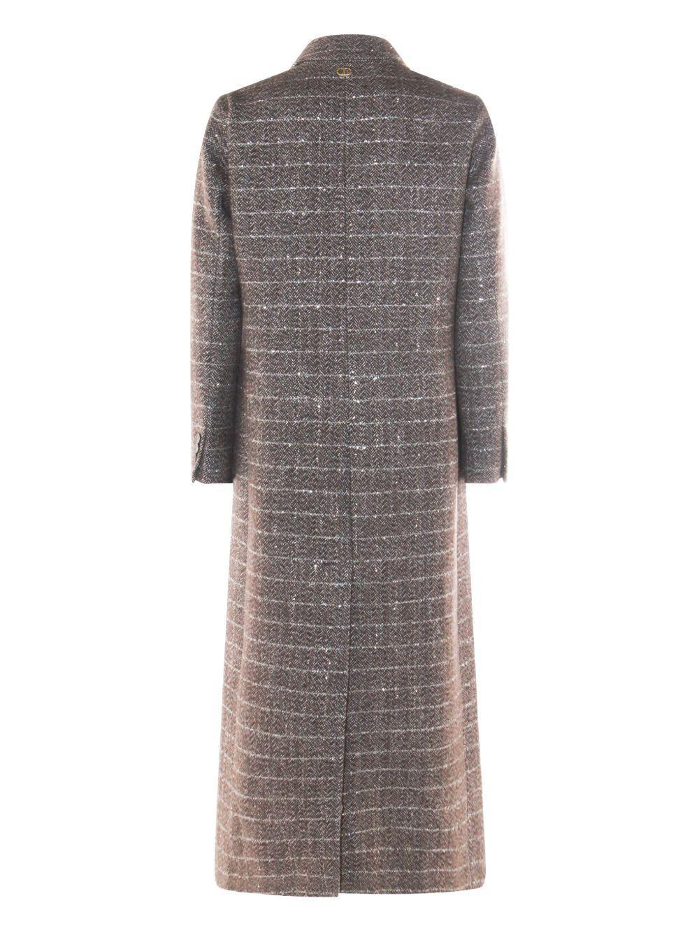 Cappotto doppiopetto marrone oro a fantasia a scacchi - Preludio Moda