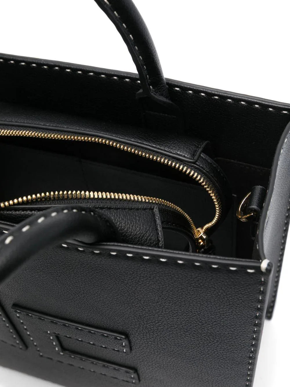 Borsa tote piccola con impunture a contrasto nero - Preludio Moda