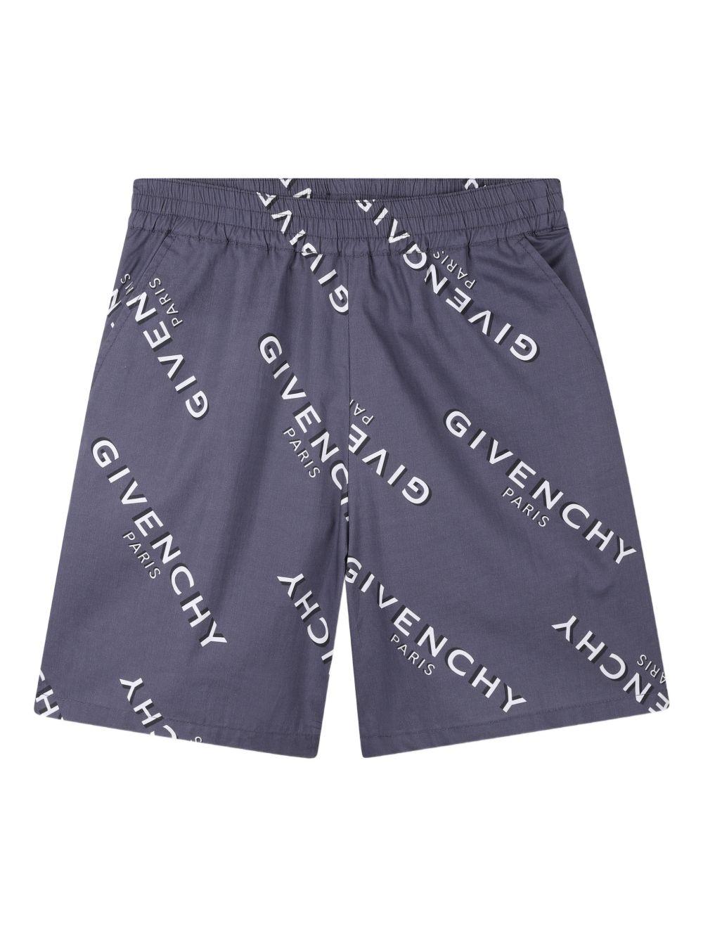 Completo camicia e shorts in cotone con stampa logo H31081 M01 GIVENCHY KIDS