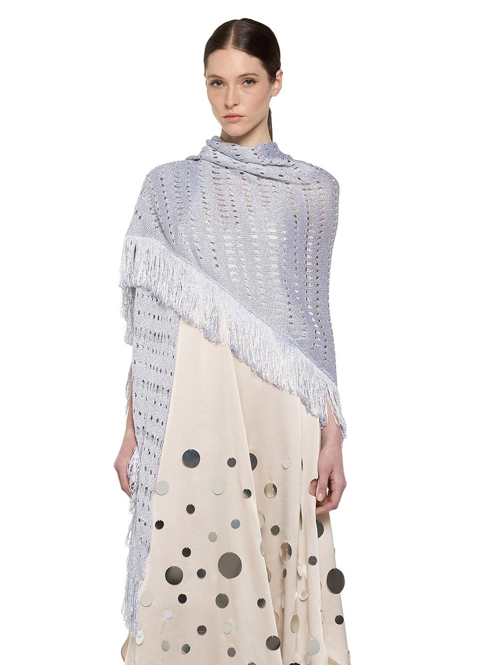 Scialle argento in lurex maxi frange P25CPSLO0401 V0036 SIMONA CORSELLINI