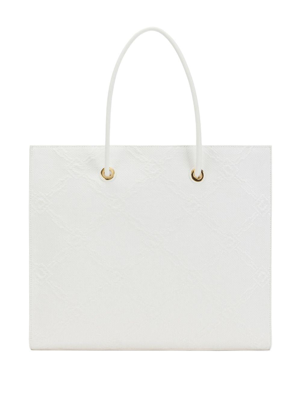 Tote grande in rafia jacquard avorio