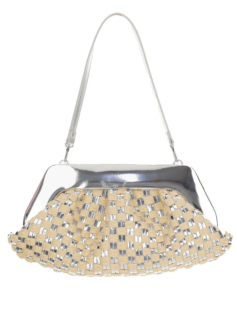 Clutch emera intrecciata in rafia e argento - Preludio Moda