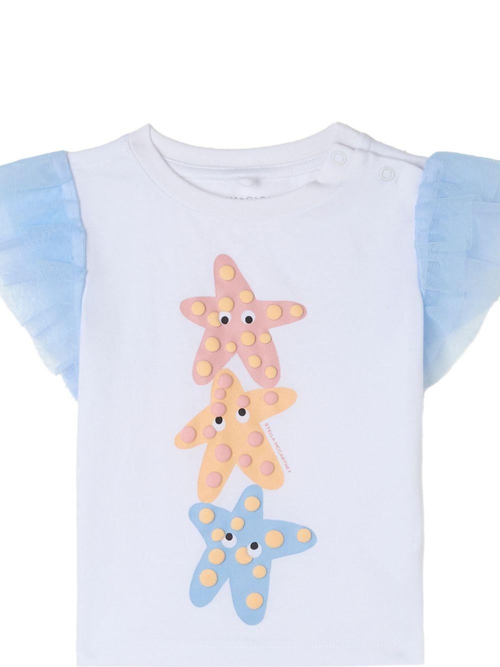 T-shirt con stelle marine a contrasto TY8071Z0434 100 STELLA MCCARTNEY KIDS