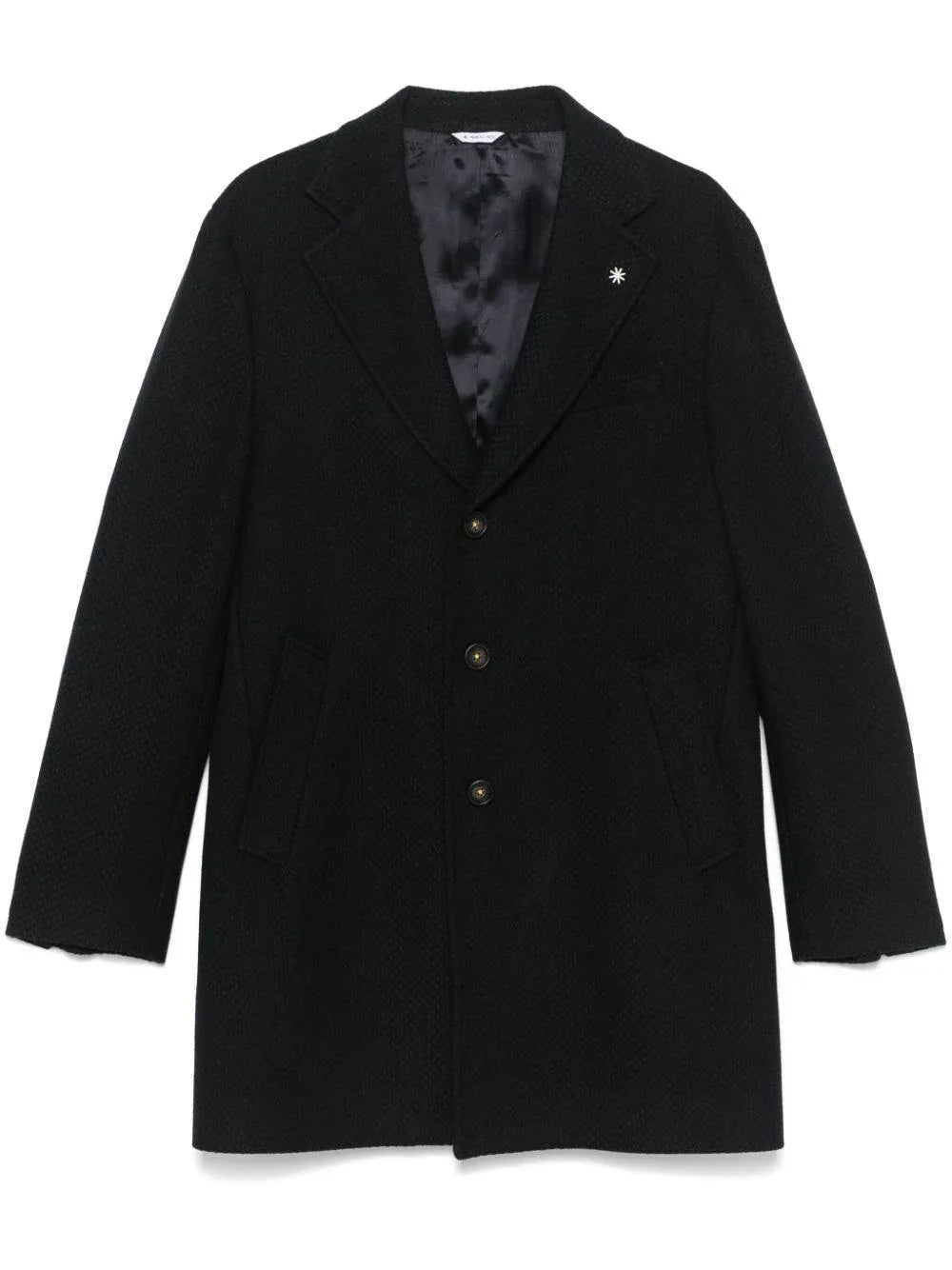 Cappotto monopetto con fantasia geometrica blu - Preludio Moda