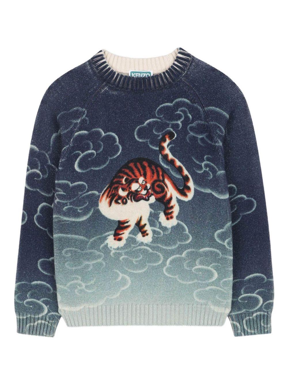 Maglione marine con motivo Tiger K61418 845 KENZO KIDS