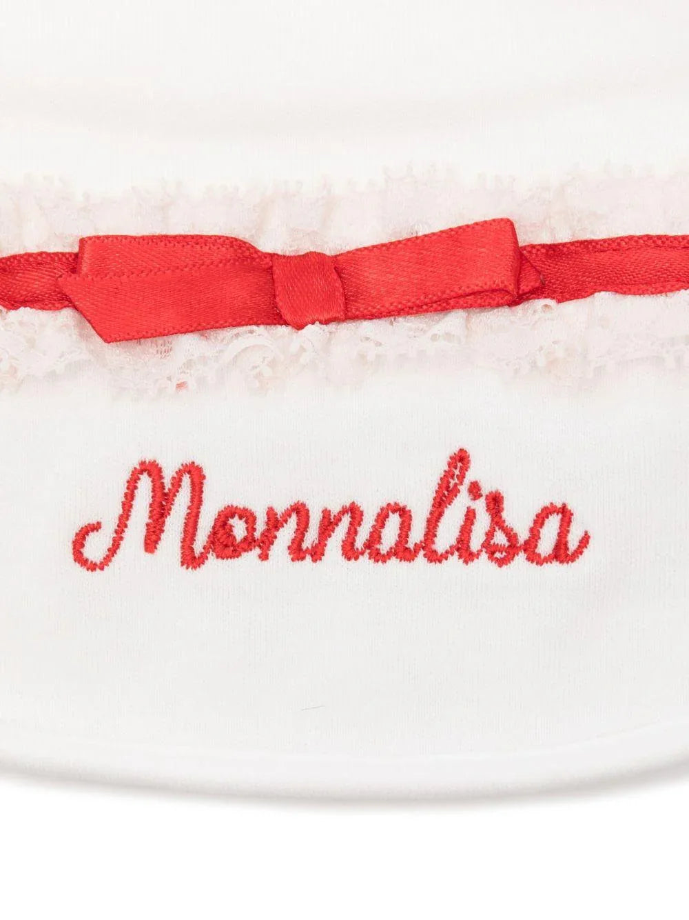 Bavaglino con Bordo in Pizzo e Nastro Rosso - Preludio Moda