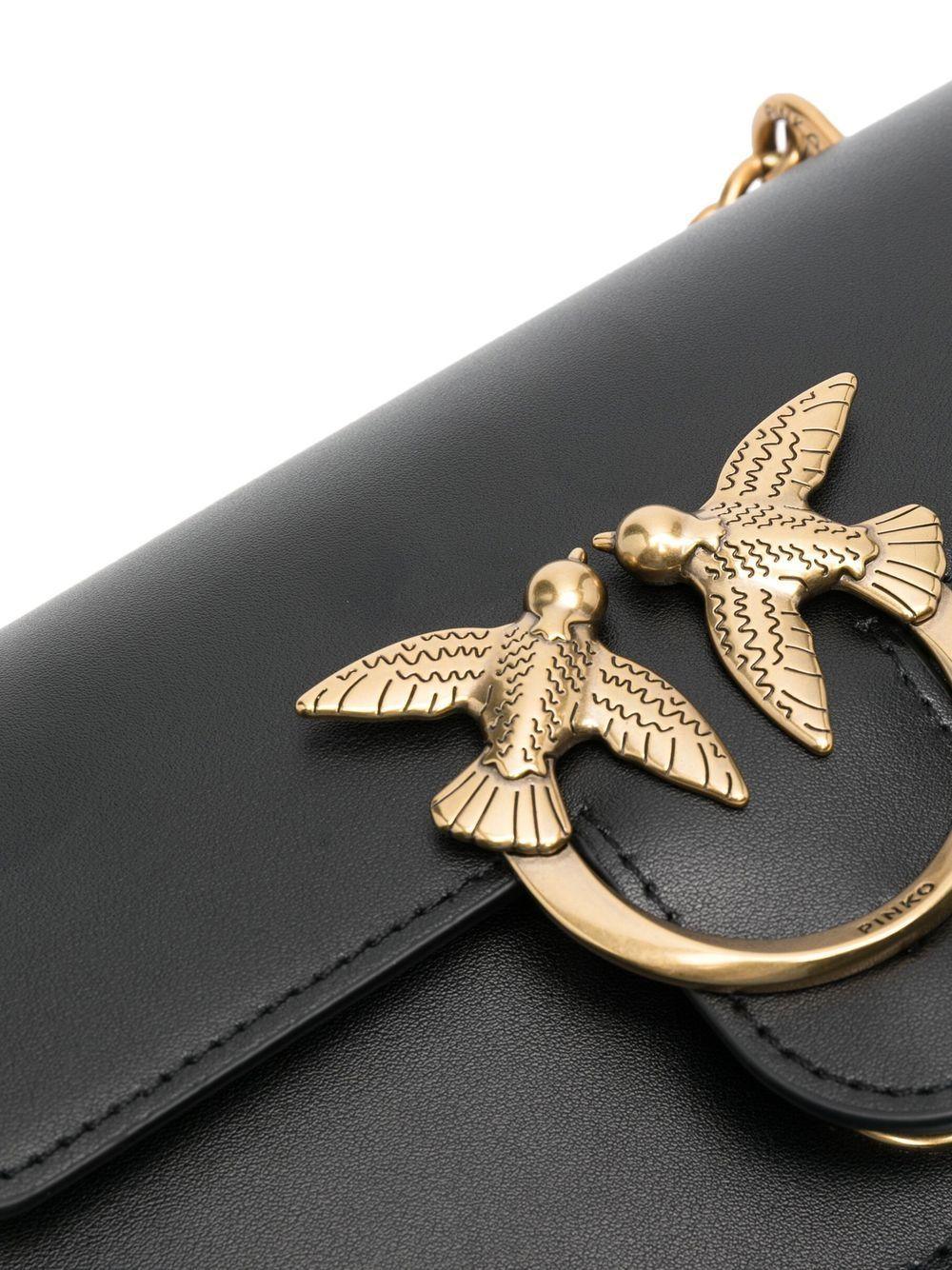 Borsa a Spalla Nera in Pelle con Fibbia Love Birds - Preludio Moda