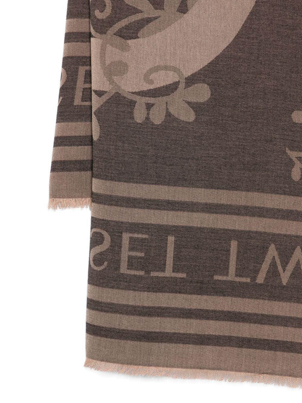 Sciarpa Marrone con Motivo Floreale e Frange - Preludio Moda