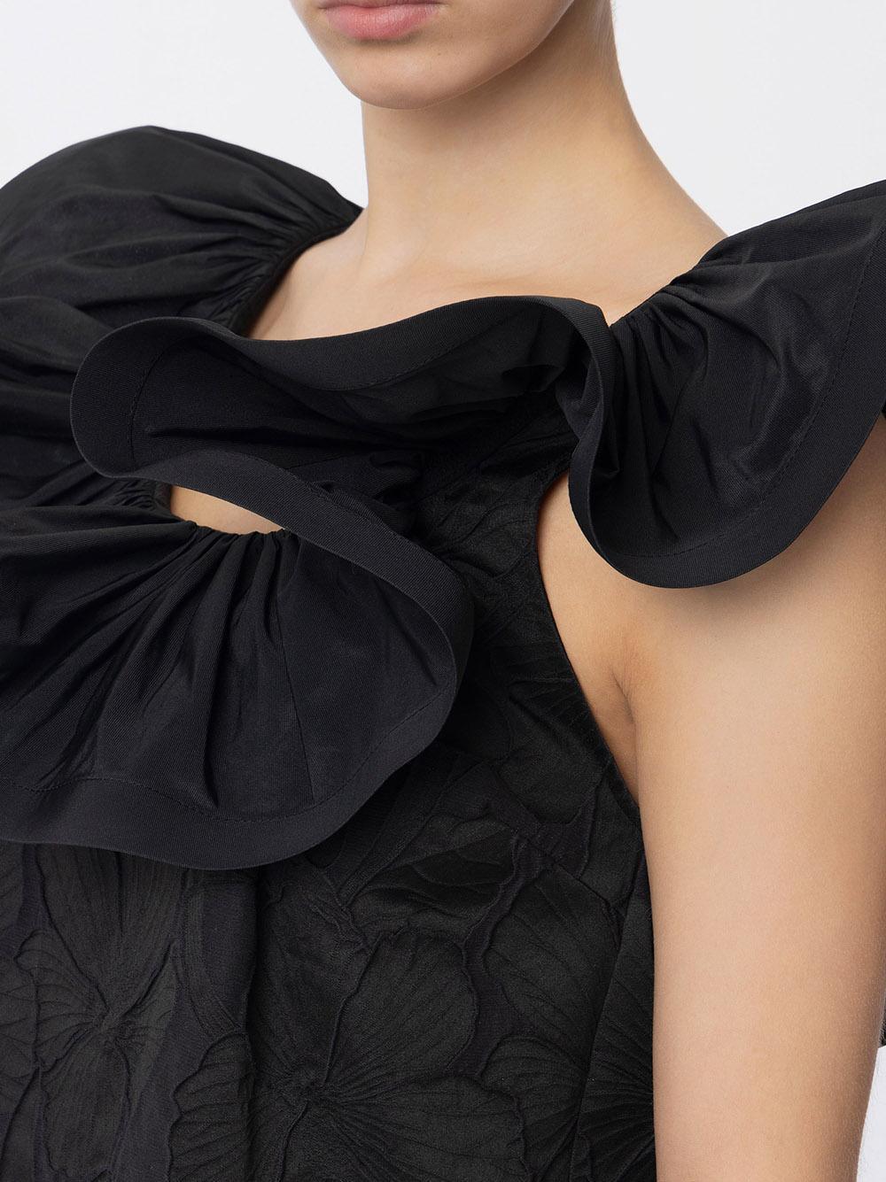 Abito in jacquard floreale con ruche - Preludio Moda