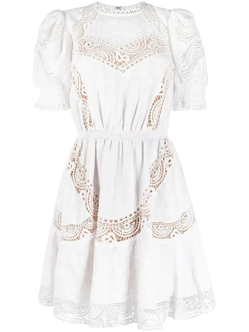 Abito bianco con ricami traforati in pizzo - Preludio Moda