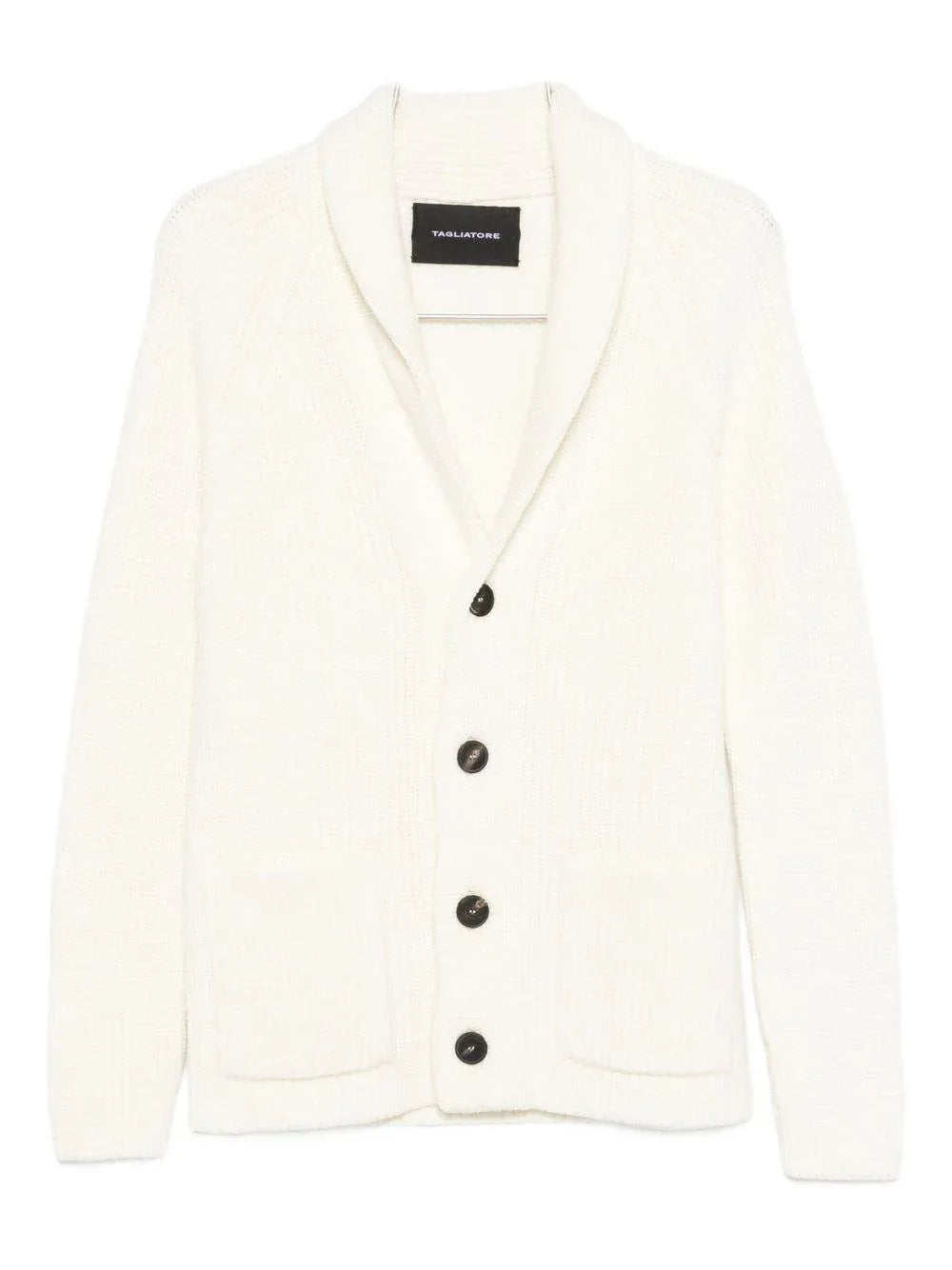 Cardigan bianco in misto lana con scollo a scialle - Preludio Moda