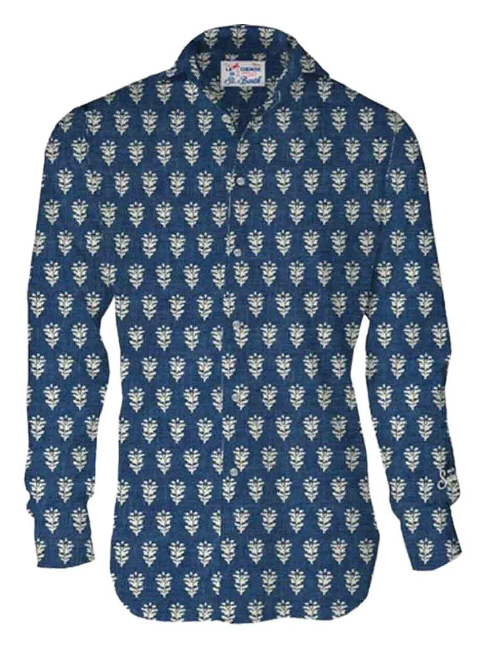 Camicia Pamplona blu con fantasia all-over - Preludio Moda