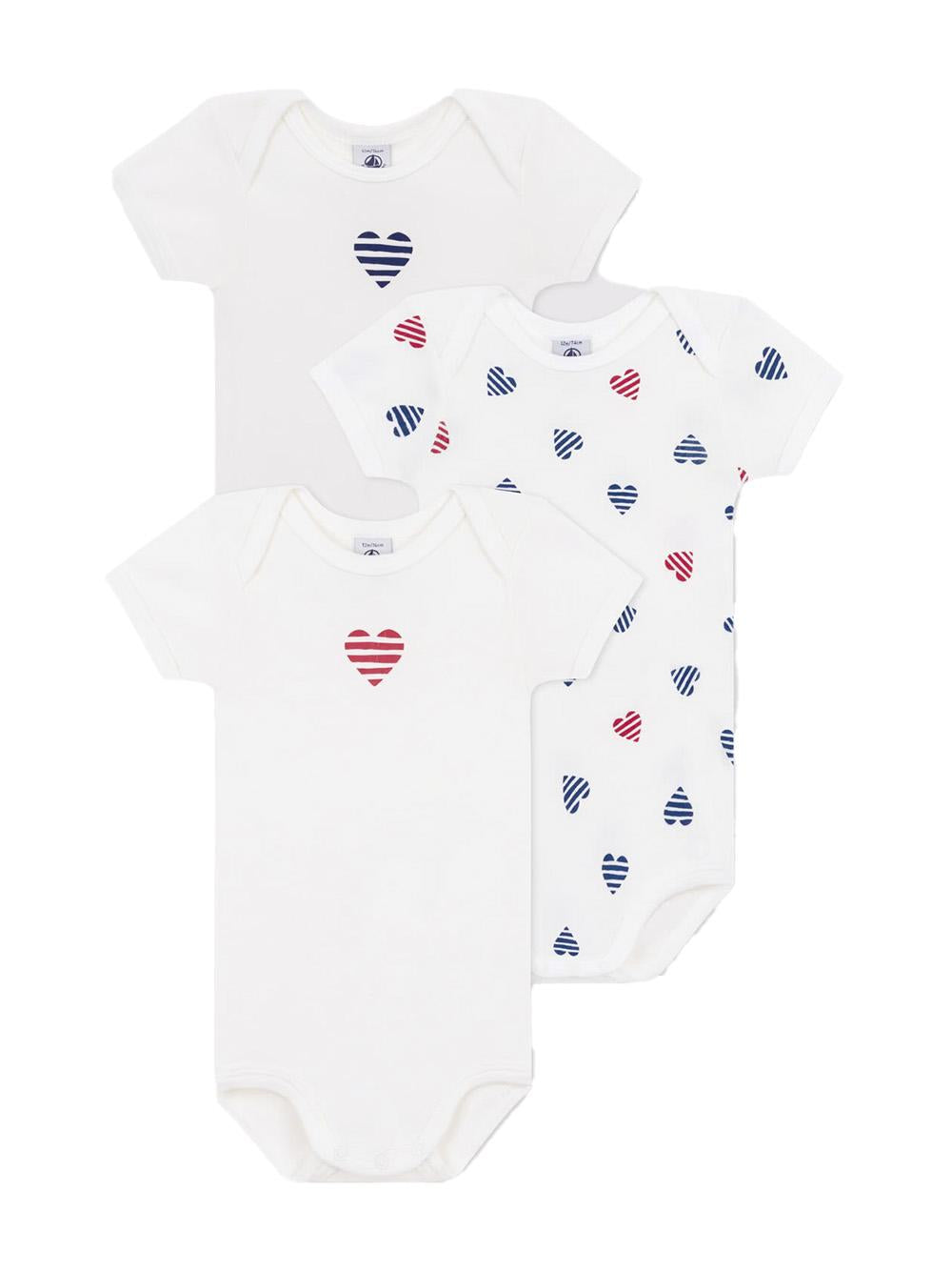 Set body bianco con cuori (3pz) A0CXD 00 PETIT BATEAU KIDS