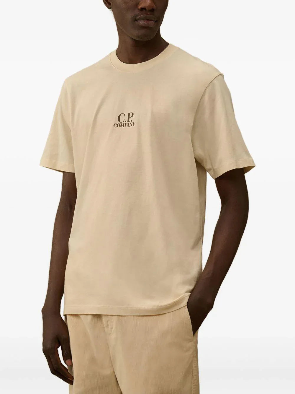 T-shirt Beige Chiaro Girocollo con Logo - Preludio Moda