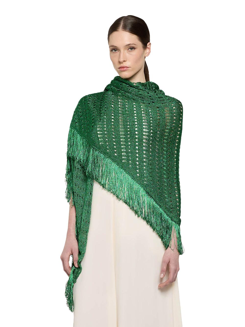 Scialle verde in lurex maxi frange P25CPSLO0401 V0723 SIMONA CORSELLINI