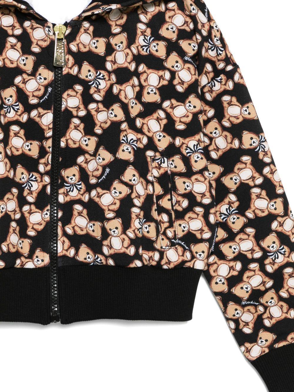 Felpa Nera con Cappuccio e Stampa Orsetto - Preludio Moda