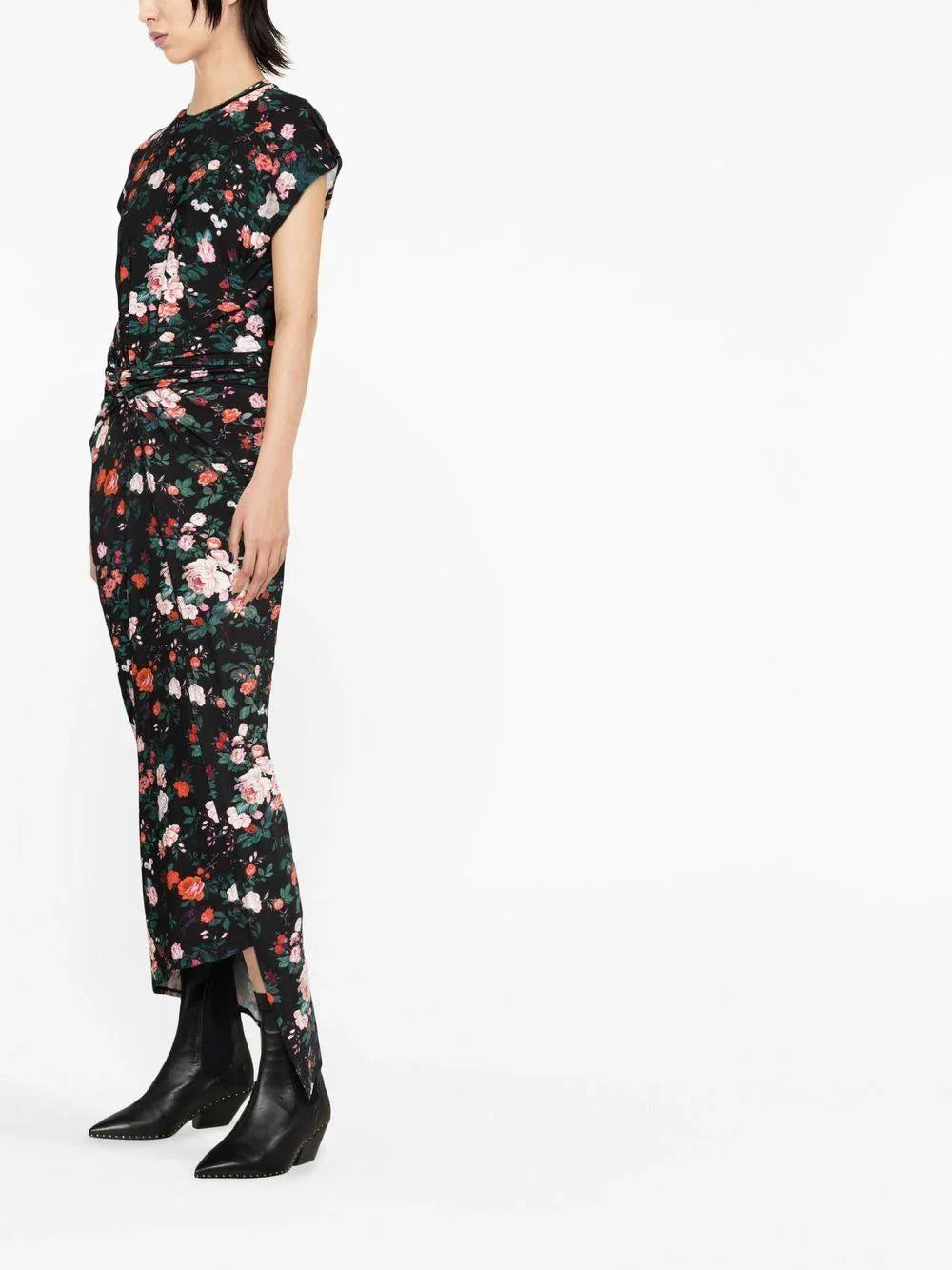 Abito midi con nodo e fantasia floreale - Preludio Moda