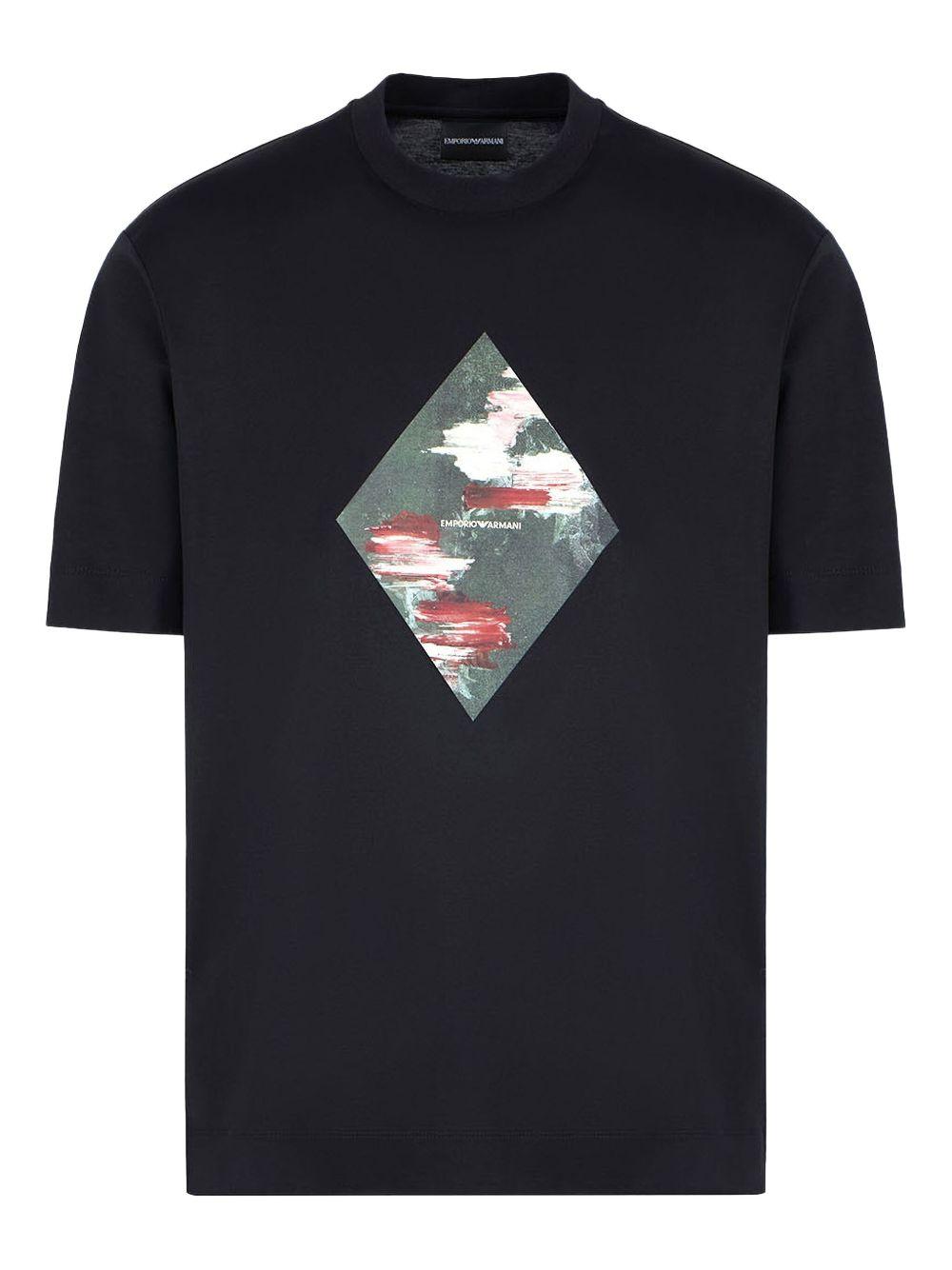 T-shirt nera con stampa frontale astratta