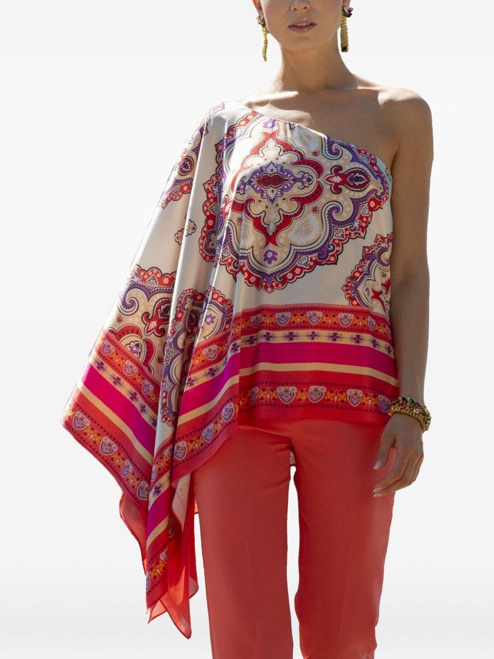 Blusa asimmetrica fantasia Camelia raso