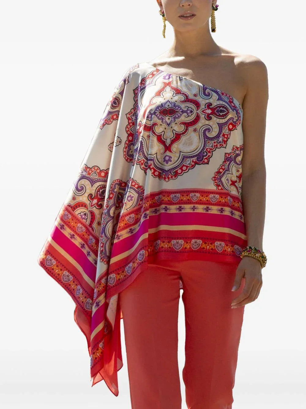 Blusa asimmetrica fantasia Camelia raso - Preludio Moda