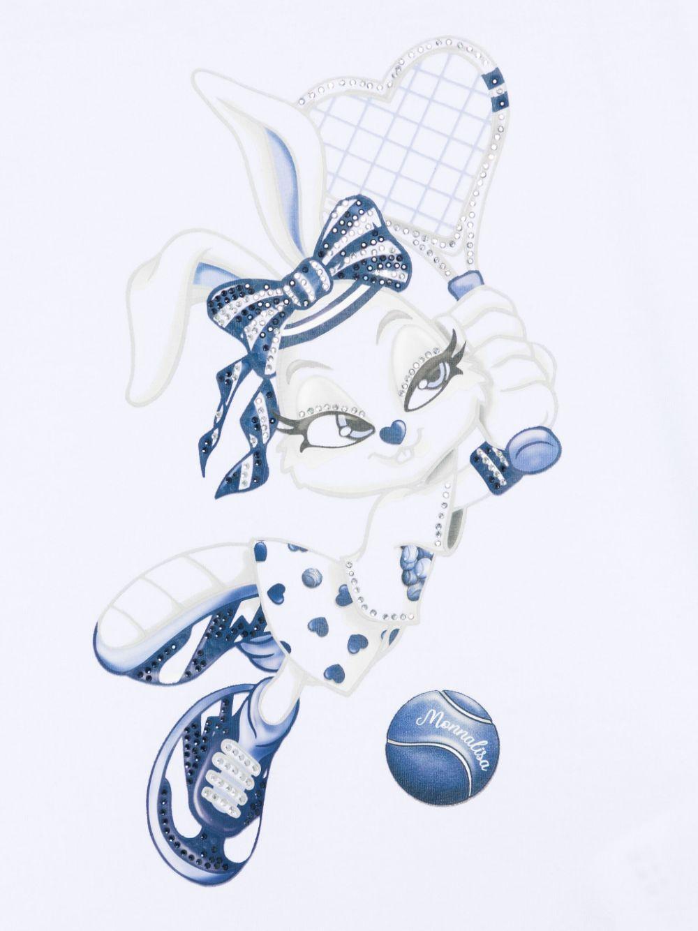 T-shirt bianca con stampa coniglietta tennis
