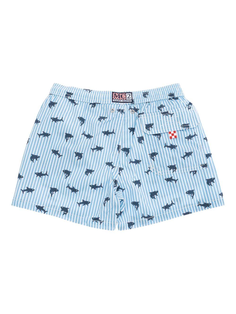 Costume patmos blu a righe con squali