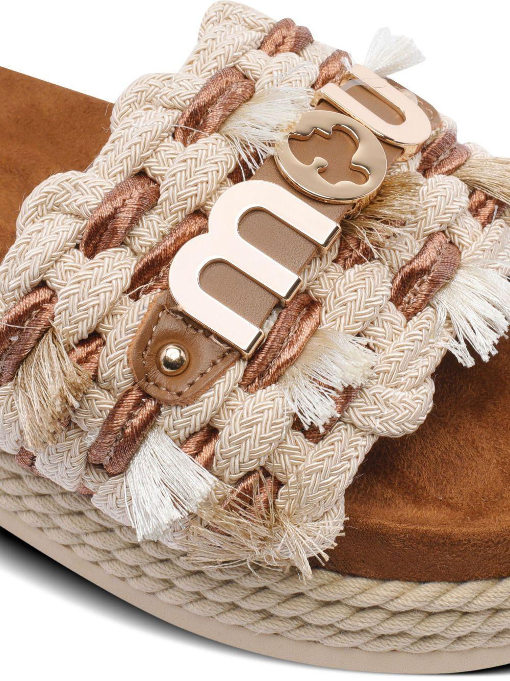 Monoband rope sandal fringes beige - Preludio Moda
