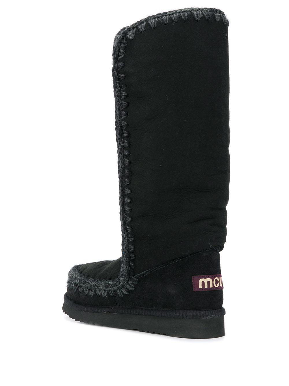 Stivali neri punta rotonda con patch logo MUFW101002A BKBK MOU