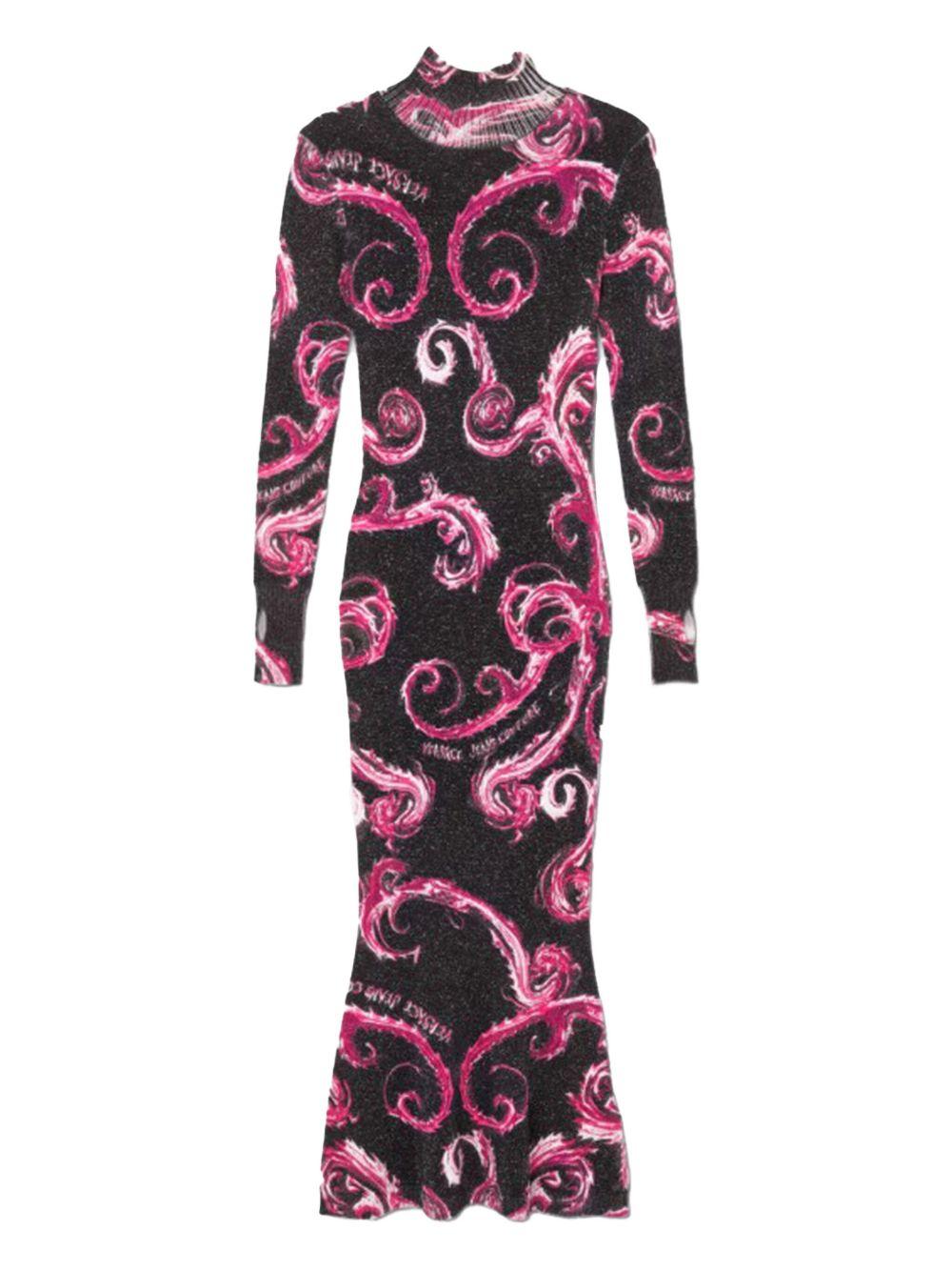Abito midi in lurex fantasia baroque nero/fucsia 77HAOM31CMN80 QY2 VERSACE JEANS