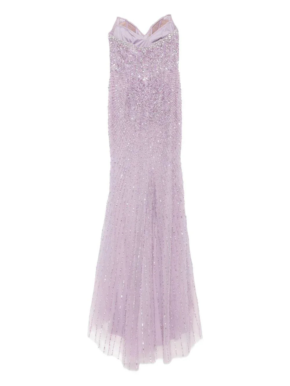 Abito Lungo Viola con Scollo a Cuore e Decorazione con Perline - Preludio Moda