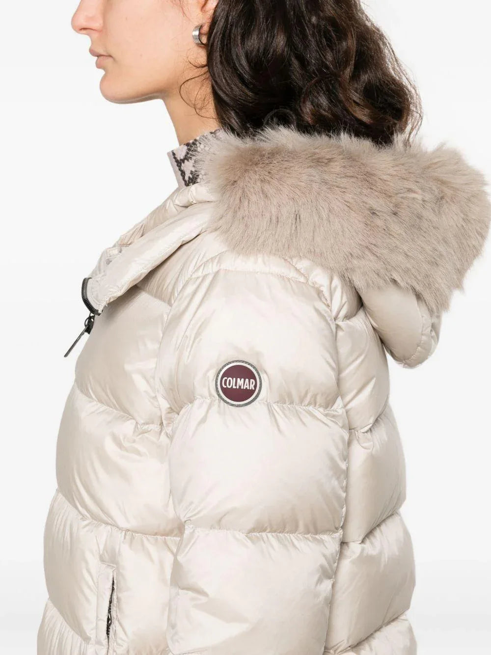 Giacca beige con cappuccio in pelliccia - Preludio Moda