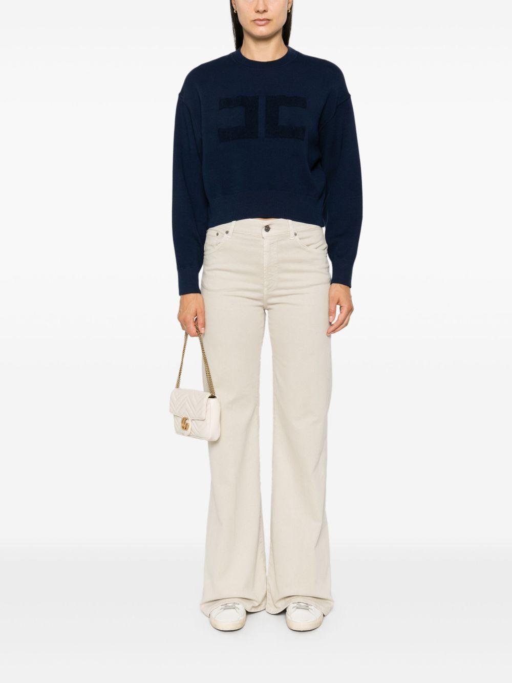Felpa cropped blu logo monogram ricamo