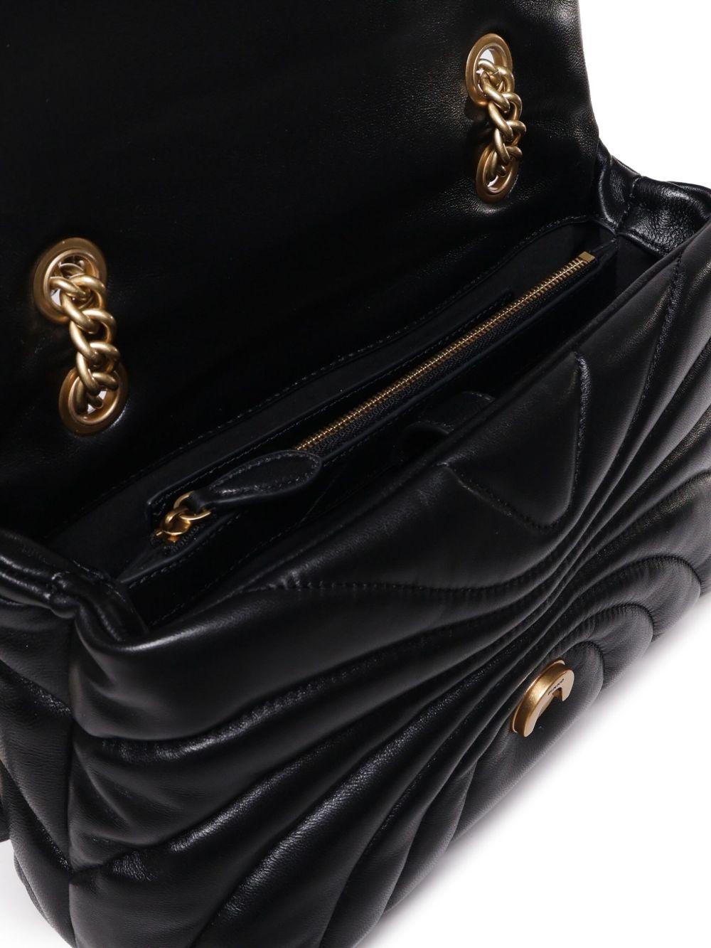 Borsa a Spalla Trapuntata in Pelle Nera con Tracolla a Catena 100038A1EX Z99Q PINKO