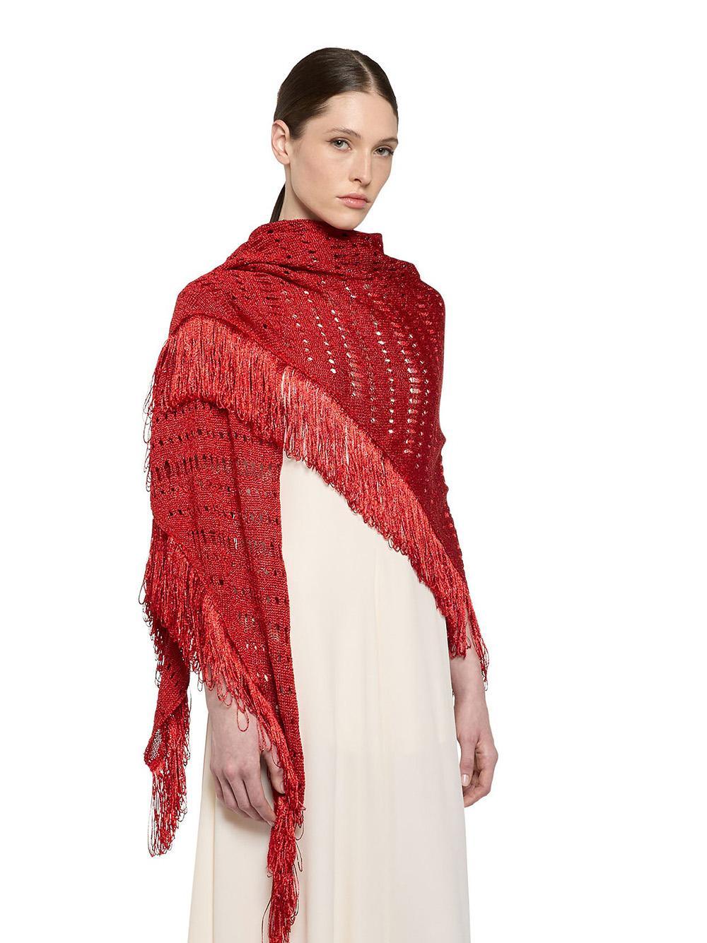 Scialle rosso in lurex maxi frange - Preludio Moda