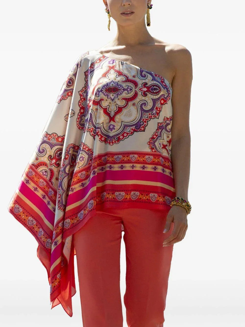 Blusa asimmetrica fantasia Camelia raso - Preludio Moda