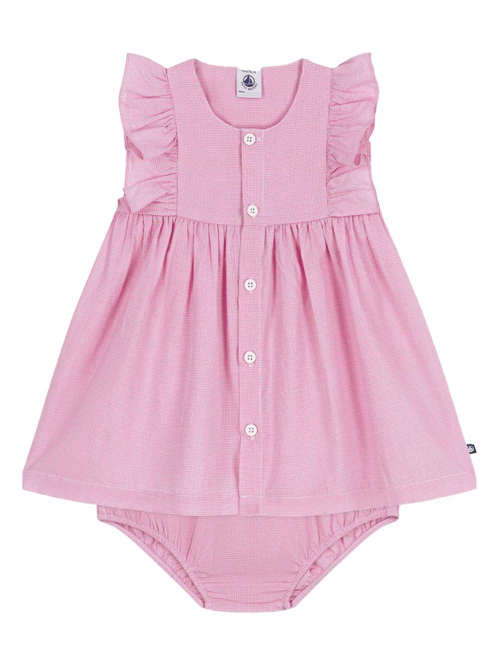 Completo rosa con ruches e coulotte neonata (2pz)