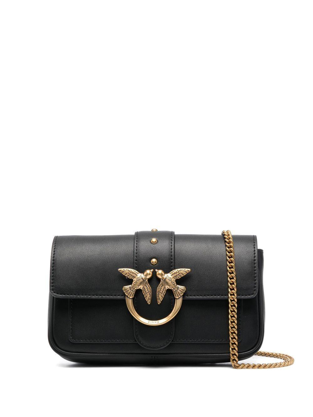 Borsa Nera Mini con Tracolla a Catena e Dettaglio Love Birds 100061A0F1 Z99Q PINKO