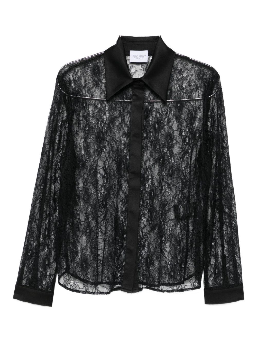 Blusa in Pizzo con Colletto a Punta AT212 NERO ALESSANDRO LEGORA