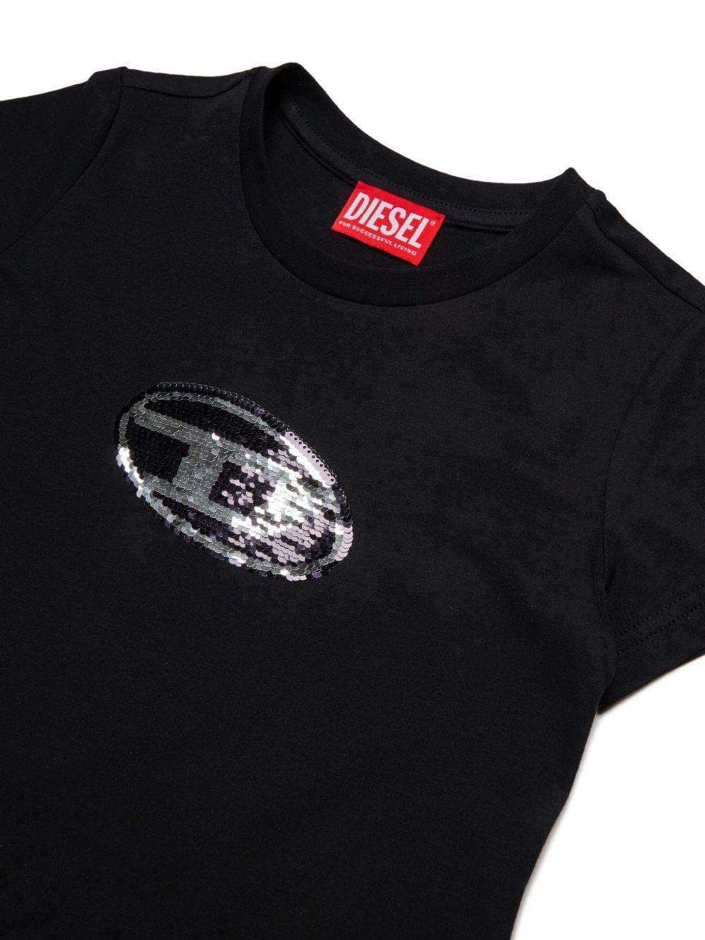 T-shirt Nera con Paillettes J02371KYAUN K900 DIESEL KIDS