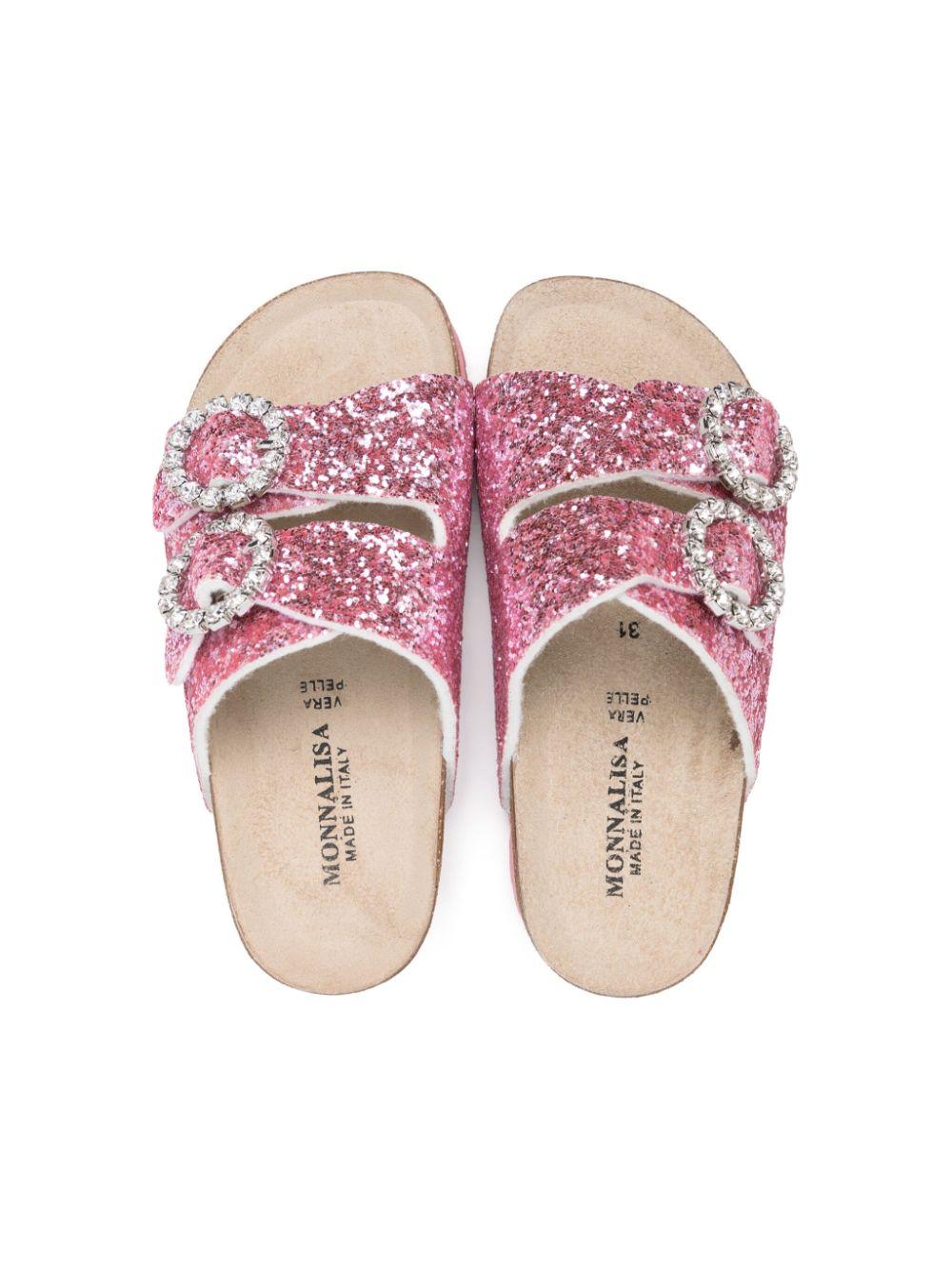 Ciabatta doppia fascia glitter rosa