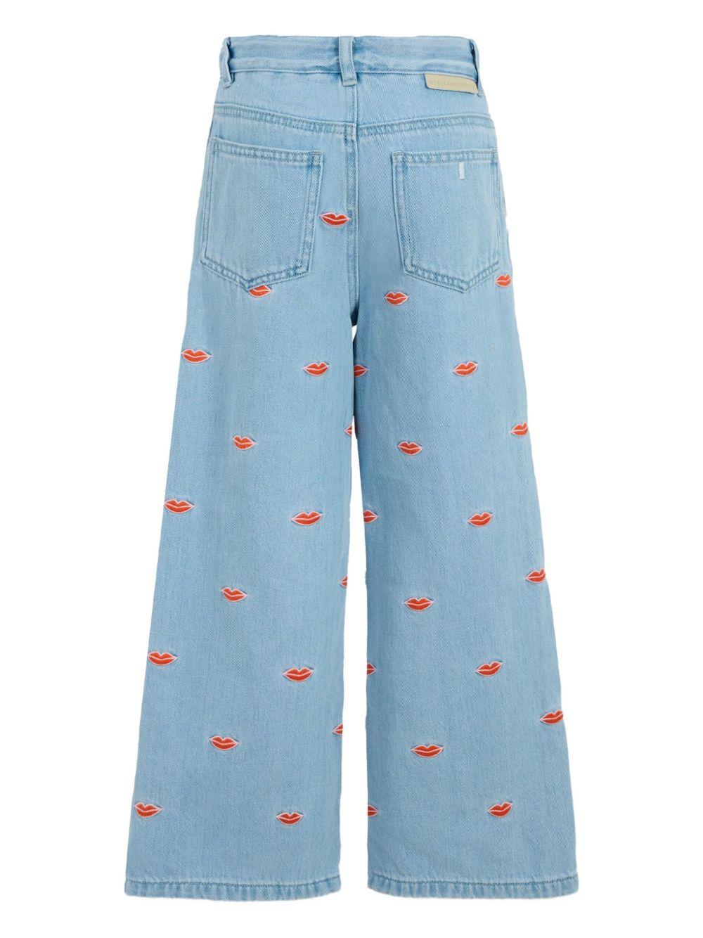 Jeans in Cotone Biologico con Ricamo Labbra TX6D10Z3112 626EM STELLA MCCARTNEY KIDS